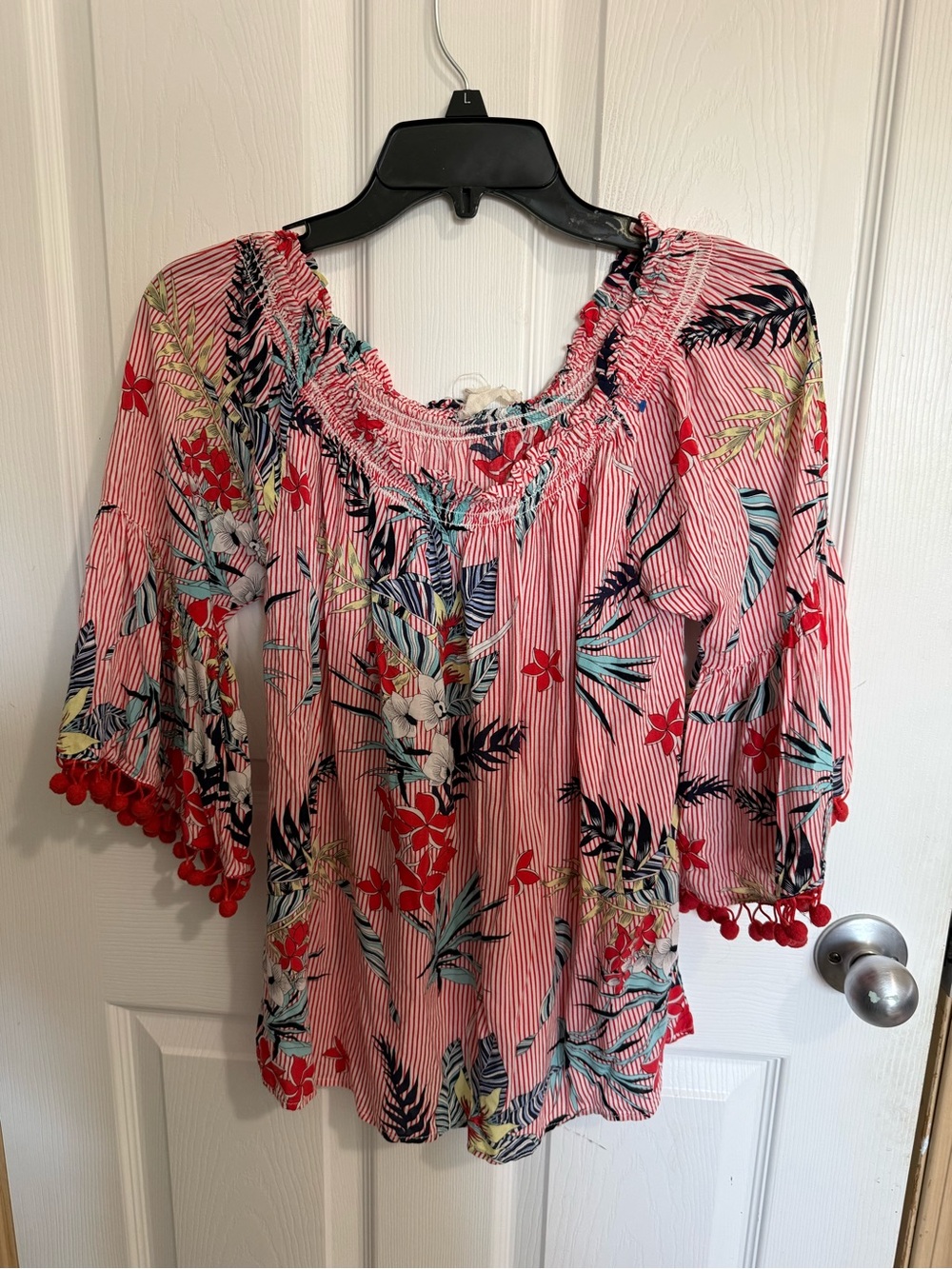 Grand & Greene Pink Floral Off-Shoulder Peasant Top